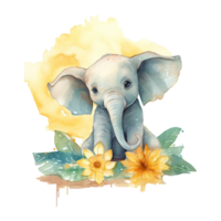 Watercolor little elephant isolated on transparent background. png