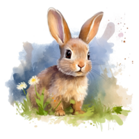 Watercolor little rabbit isolated on transparent background. png