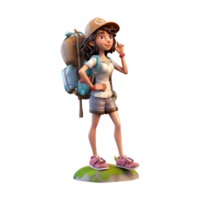3d cute cartoon backpacker in summer holiday vacation on transparent background. png
