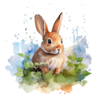 Watercolor little rabbit isolated on transparent background. png