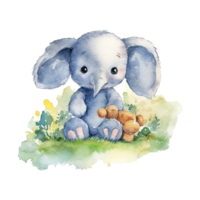 Watercolor little elephant isolated on transparent background. png