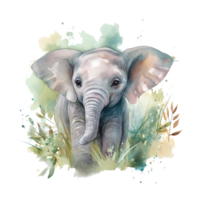 Watercolor little elephant isolated on transparent background. png