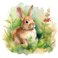 Watercolor little rabbit isolated on transparent background. png