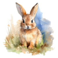 Watercolor little rabbit isolated on transparent background. png
