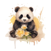 Watercolor little panda isolated on transparent background. png