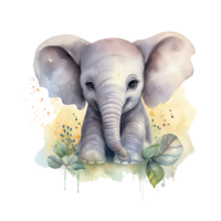 Watercolor little elephant isolated on transparent background. png