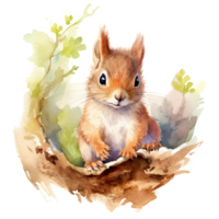 Watercolor little squirrel isolated on transparent background. png