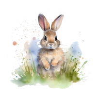 Watercolor little rabbit isolated on transparent background. png