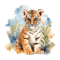 Watercolor little tiger isolated on transparent background. png