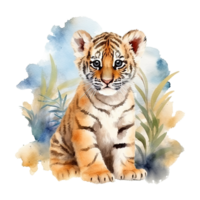 aguarela pequeno tigre isolado em transparente fundo. generativo ai png