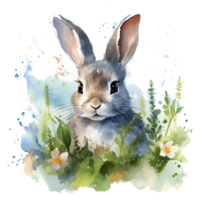 Watercolor little rabbit isolated on transparent background. png