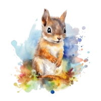 Watercolor little squirrel isolated on transparent background. png