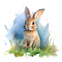 Watercolor little rabbit isolated on transparent background. png