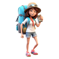 3d cute cartoon backpacker in summer holiday vacation on transparent background. Generative AI png