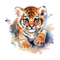 Watercolor little tiger isolated on transparent background. png