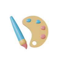 escova e cor paleta. 3d render png