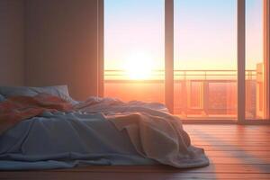 Blurred bedroom in the morning view background photo