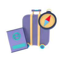 Passport, suitcase and compass 3D illustration png