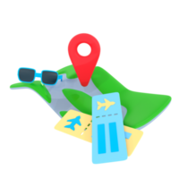 Posizione marcatore con carta geografica e bicchieri 3d illustrazione png