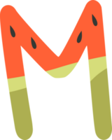 Letter M with watermelon pattern. Illustration png