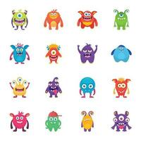 Funny Monsters Flat Vector Icons Set