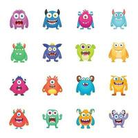 Funny Monsters Flat Vector Icons Set