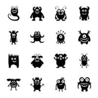 Funny Monsters Flat Vector Icons Set