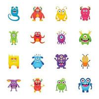 Funny Monsters Flat Vector Icons Set