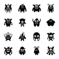 Funny Monsters Flat Vector Icons Set