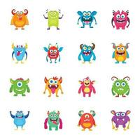 Funny Monsters Flat Vector Icons Set