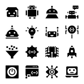Robots and Artificial Intelligence Glyph Icons vector