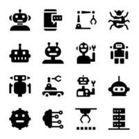 iconos de glifos de inteligencia artificial y robótica vector