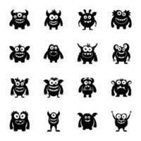 Funny Monsters Flat Vector Icons Set