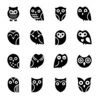 Owl Cartoon Solid Icons vector