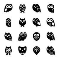 Owl Cartoon Solid Icons vector