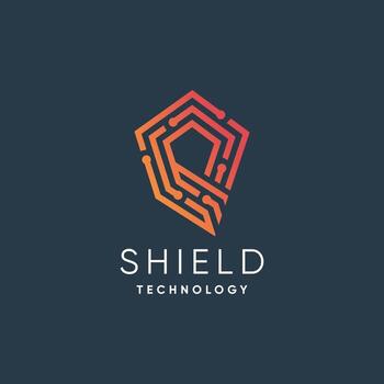 Shiled tech logo design vector with modern unique style