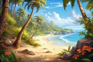 beach view with forest and river background photo