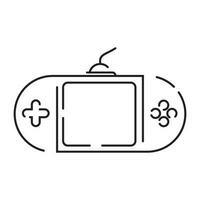 Video game pixel perfect line icon, vector line computer and controller or console. Portable game device.