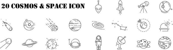 conjunto de espacio o cosmos icono vector ilustración en contorno estilo para para web, aterrizaje página, pegatinas, y antecedentes.