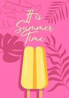 Vintage Ice Cream poster design. Vector Summer background. Leafs and palm.