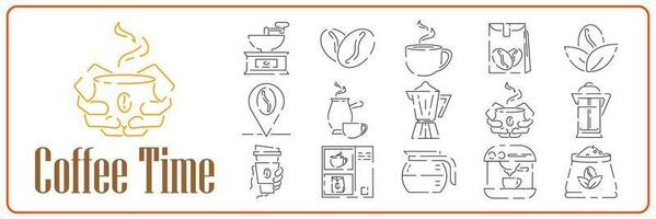 Coffee line icon set. Office working vector. vector