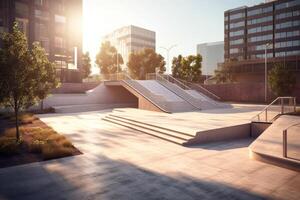 Hyperrealism skatepark view in the city background photo