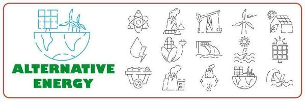 Simple Set of Energy Types Related Vector Line Icons. Contains such Icons as Hydroelectric Power Station, Solar Cells, Fossil Fuels and more. Editable Stroke. 48x48 Pixel Perfect.