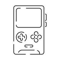 Video game pixel perfect line icon, vector line computer and controller or console. Portable game device.