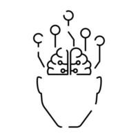 Artificial intelligence line icon. Brain, robot, ai, head, technology. Face recognition Algorithm, Self learning. Deep learning, Digital Cyber humanoid and chat. vector