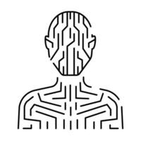 Artificial intelligence line icon. Brain, robot, ai, head, technology. Face recognition Algorithm, Self learning. Deep learning, Digital Cyber humanoid and chat. vector