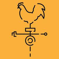 Weather, meteorology vector line icon illustration. Cloud and cloudy autumn weather. Rain and rainy or Windy. Weather vane rooster.