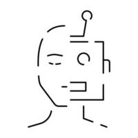 Artificial intelligence line icon. Brain, robot, ai, head, technology. Face recognition Algorithm, Self learning. Deep learning, Digital Cyber humanoid and chat. vector