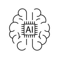 Deep learning AI linear icon. Neural network with cogwheels. Thin line illustration. Digital brain. Artificial intelligence symbol. Vector isolated. Cyber, humanoid and chat.
