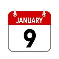 9 January, calendar date icon on white background. vector